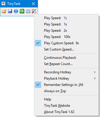 Version 1.62 settings menu highlighting custom 8x playback speed option