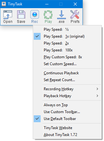 Redesigned 1.72 toolbar with larger buttons and settings dropdown on dark background